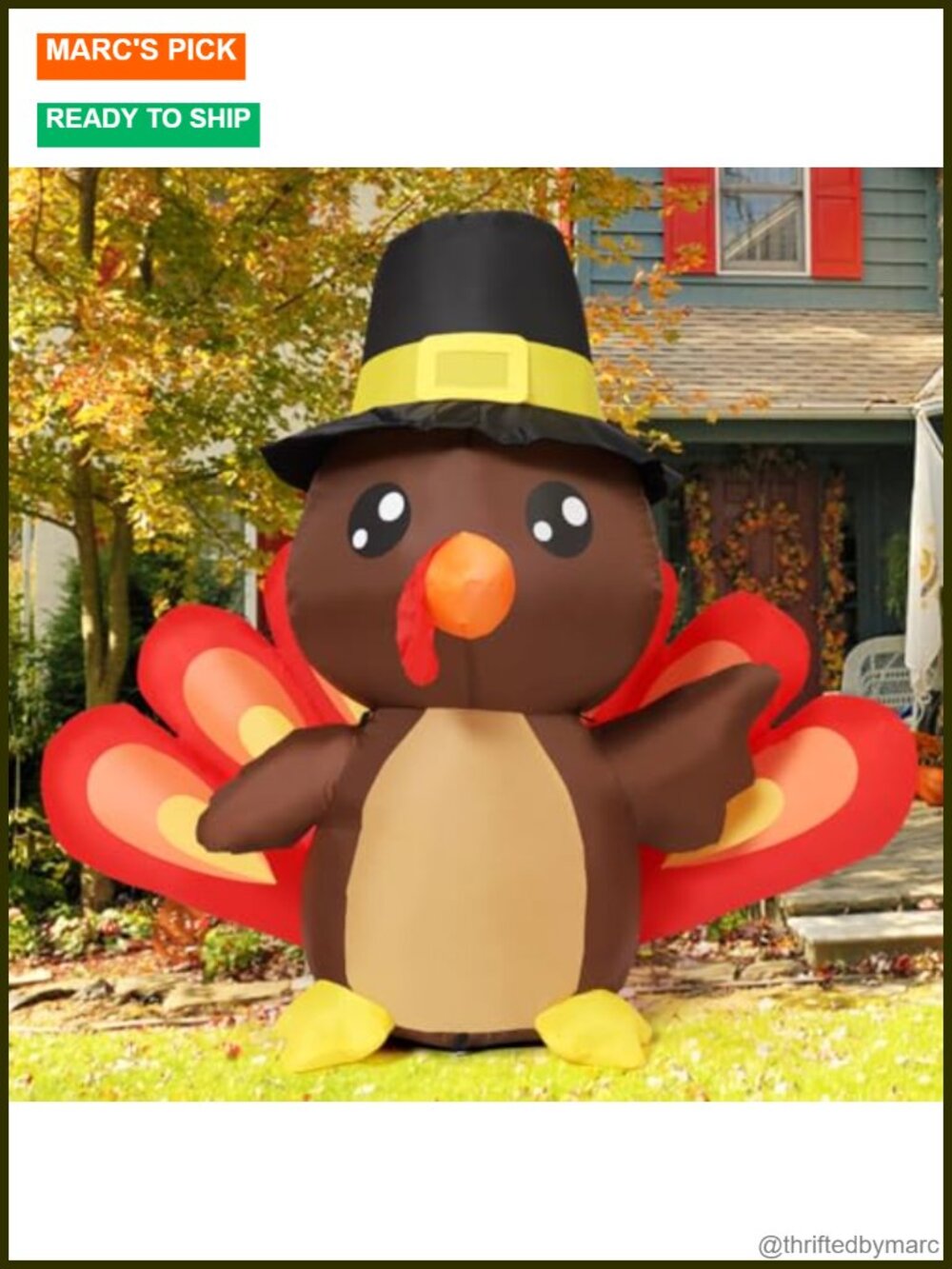 4FT Thanksgiving Turkey Inflatable Outdoor Yard Decoration Built-in LED